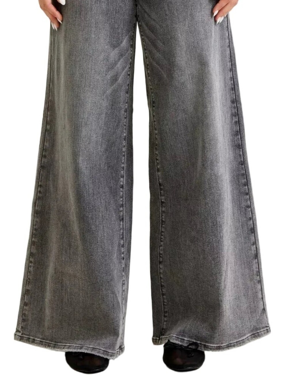 Judy Blue Mid-Rise Waist Palazzo Ultra Wide Leg Split Yoke Denim Jeans Pants - Picture 11 of 15